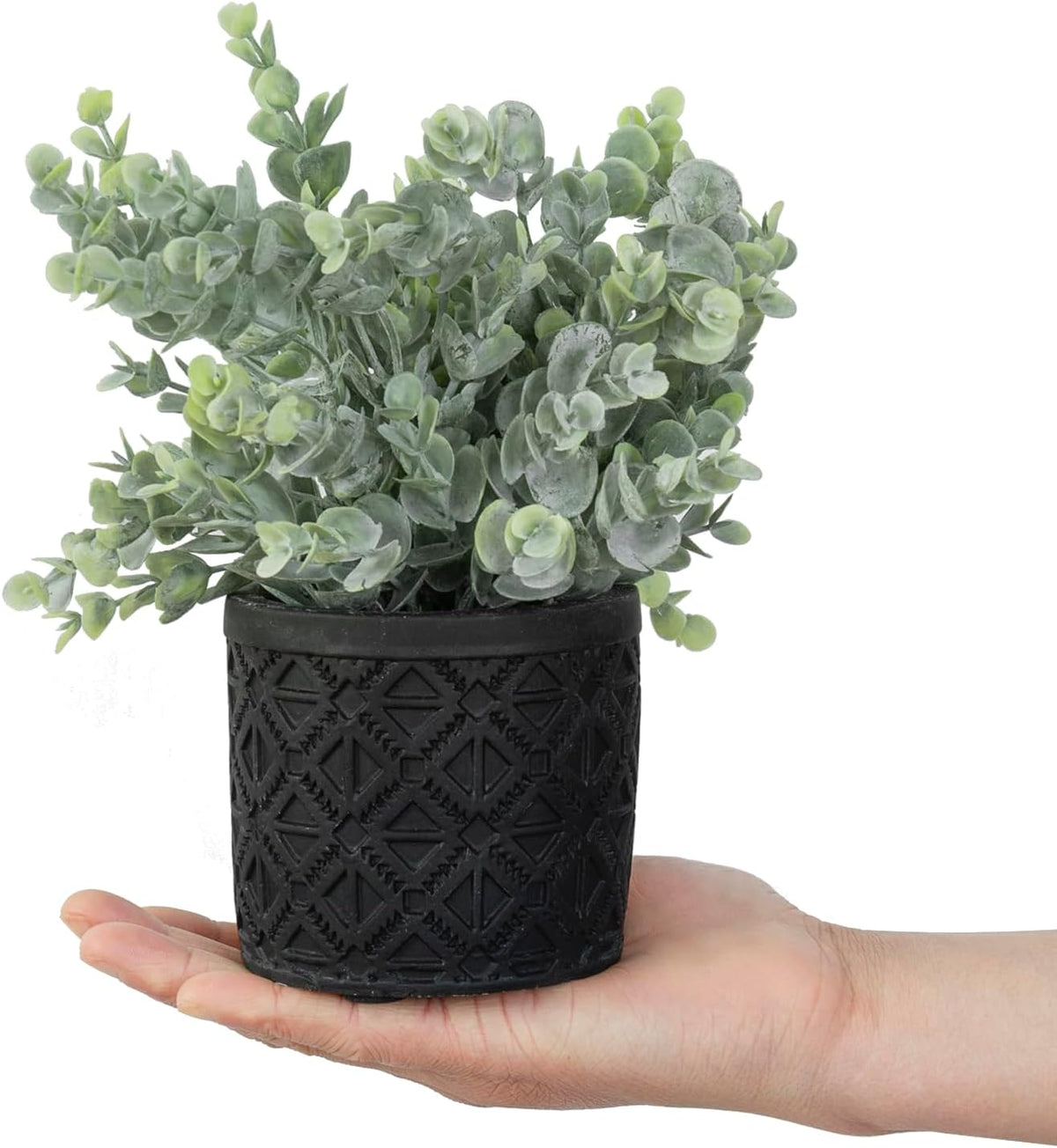 MyGift Artificial Eucalyptus Plant in Modern Gray Concrete Pots