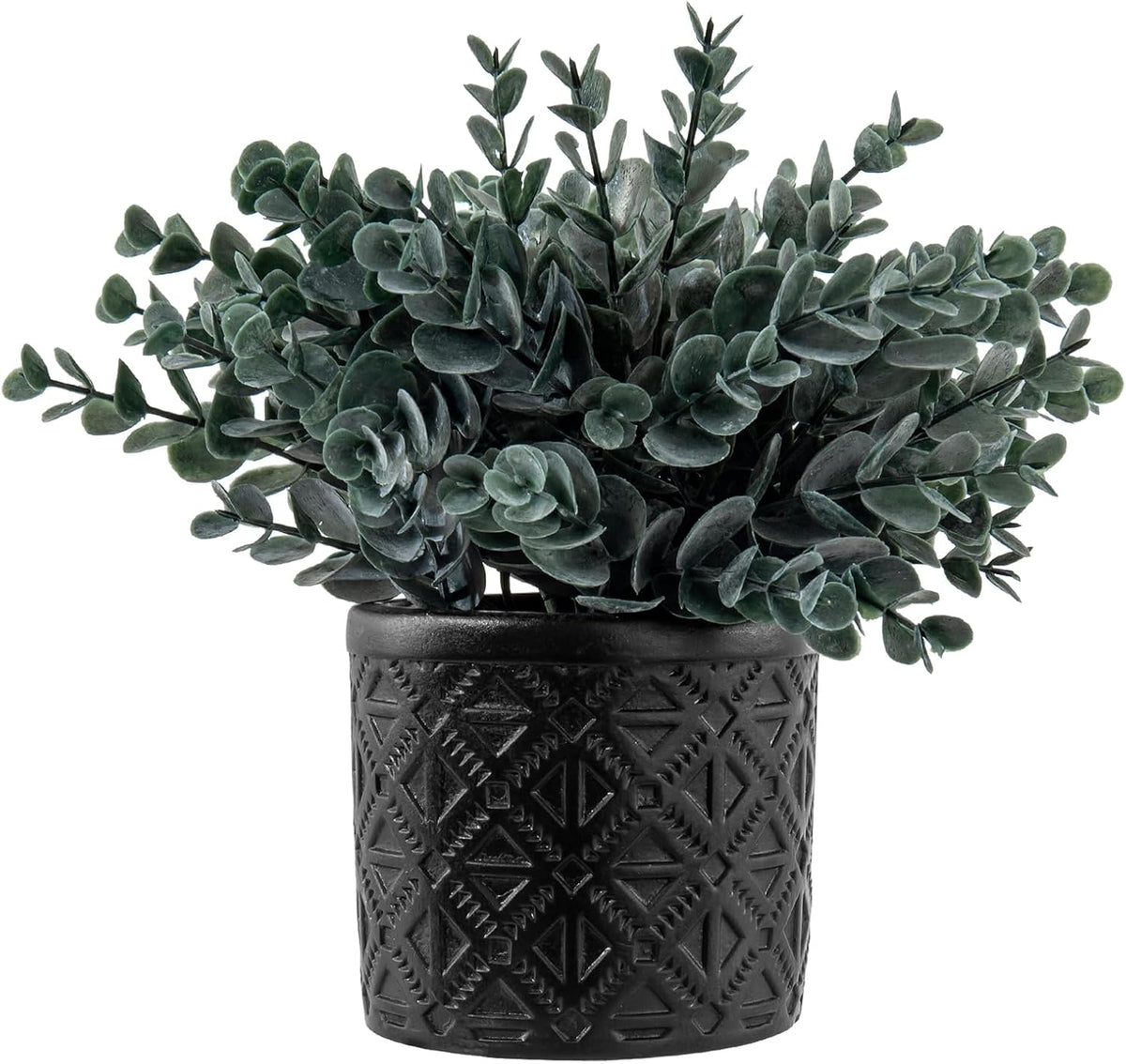 MyGift Artificial Eucalyptus Plant in Modern Gray Concrete Pots