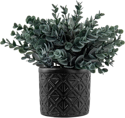 MyGift Artificial Eucalyptus Plant in Modern Gray Concrete Pots