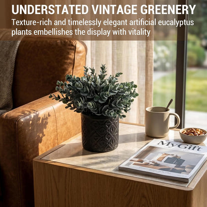 MyGift Artificial Eucalyptus Plant in Modern Gray Concrete Pots