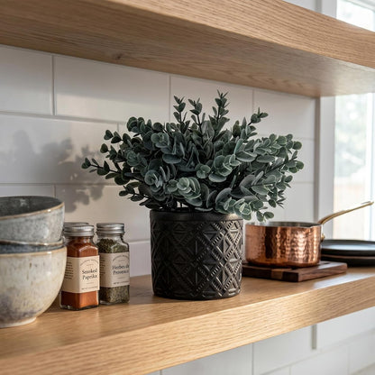 MyGift Artificial Eucalyptus Plant in Modern Gray Concrete Pots