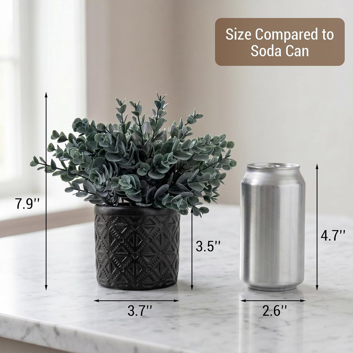 MyGift Artificial Eucalyptus Plant in Modern Gray Concrete Pots