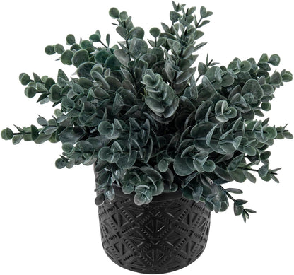 MyGift Artificial Eucalyptus Plant in Modern Gray Concrete Pots