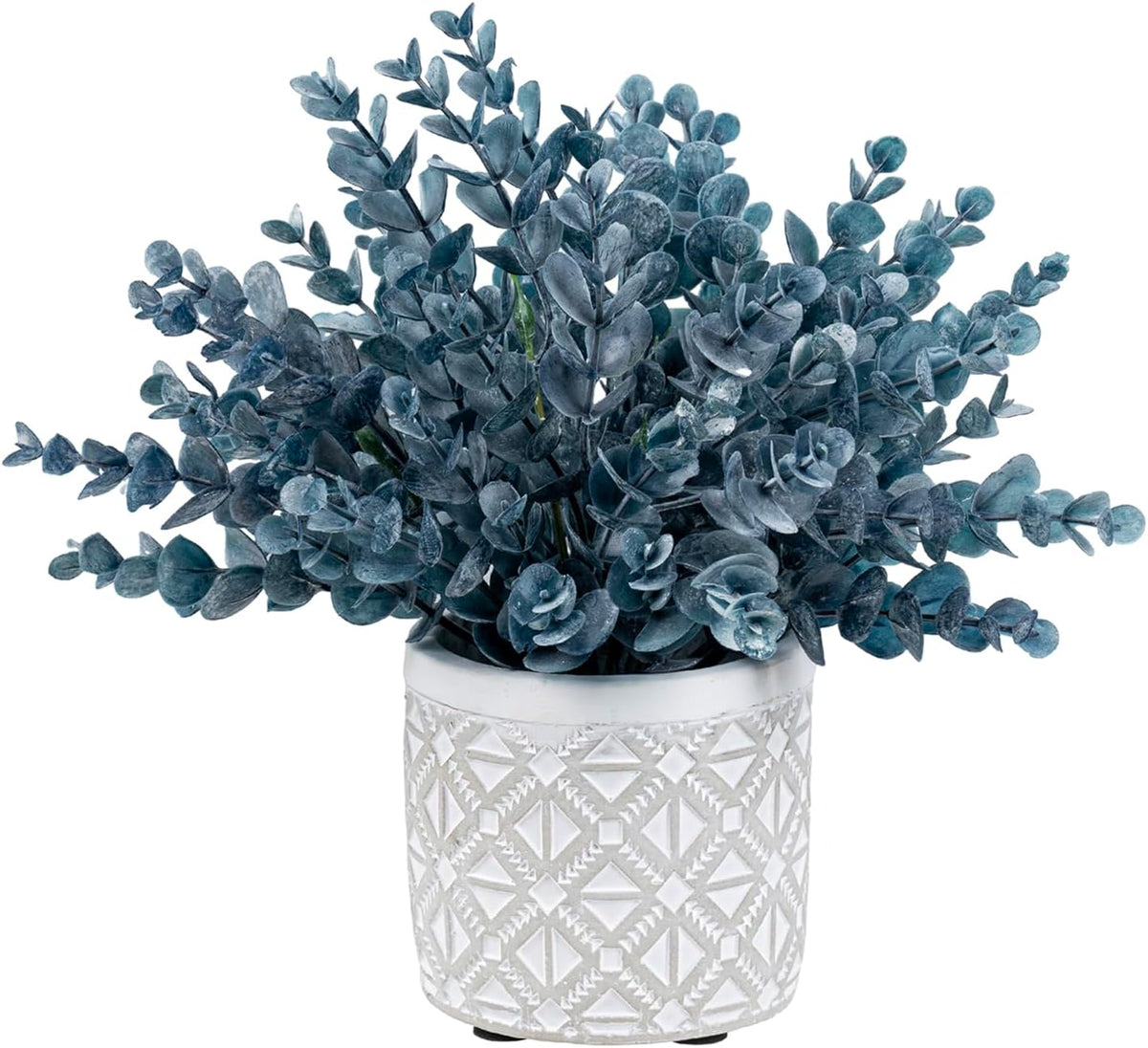 MyGift Artificial Eucalyptus Plant in Modern Gray Concrete Pots