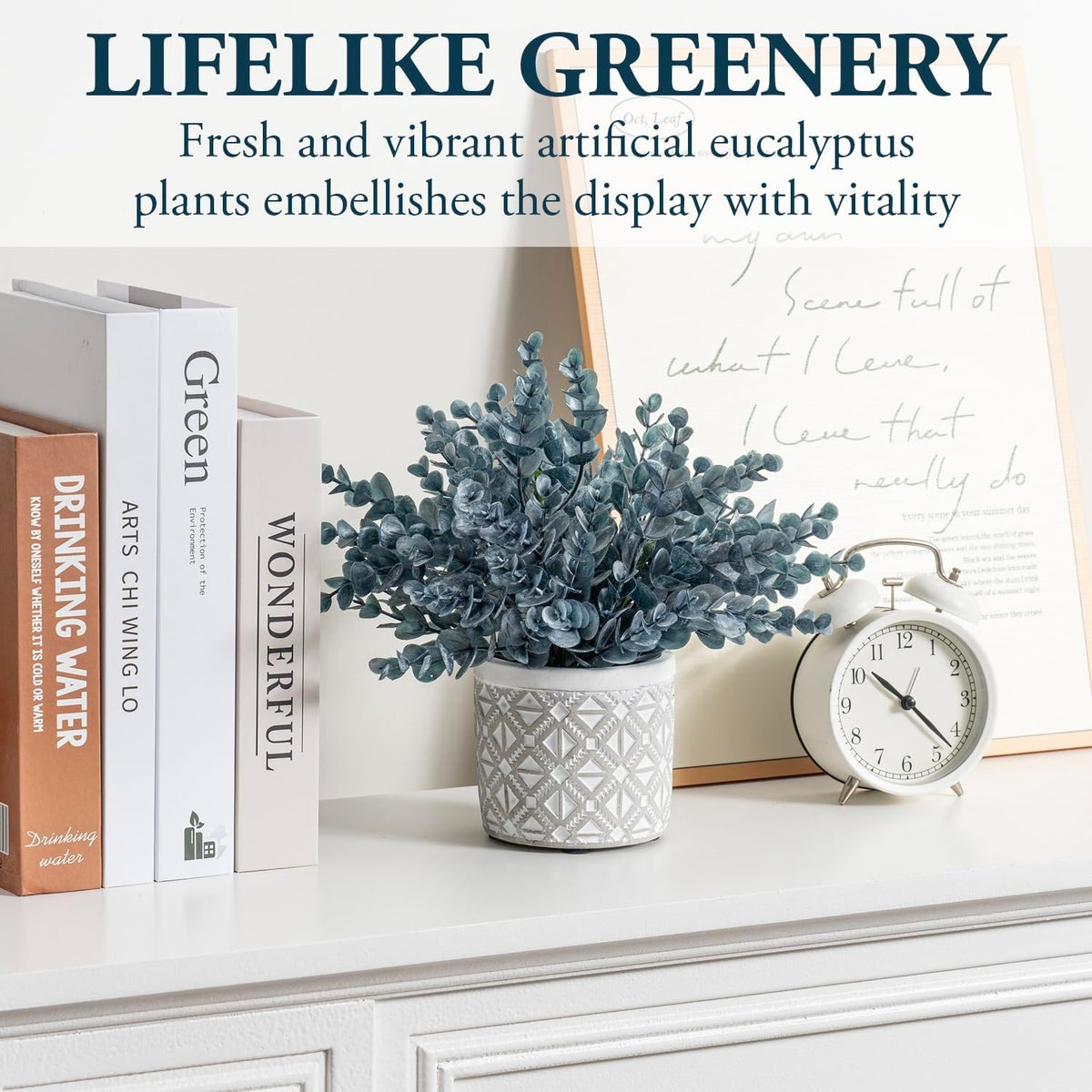 MyGift Artificial Eucalyptus Plant in Modern Gray Concrete Pots