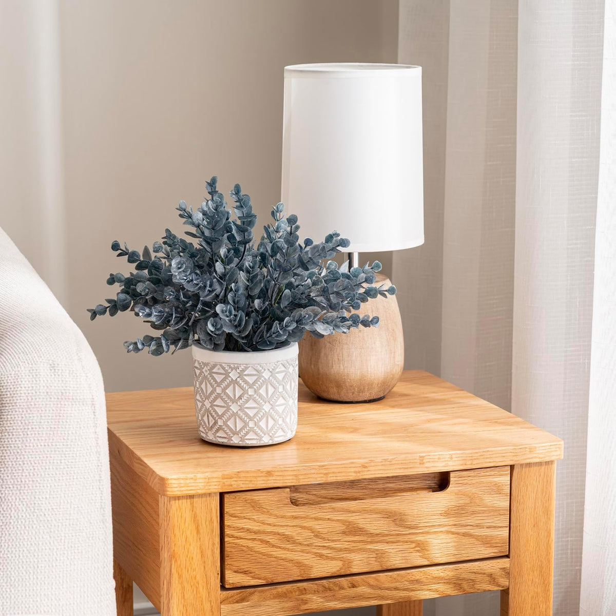 MyGift Artificial Eucalyptus Plant in Modern Gray Concrete Pots