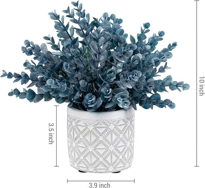 MyGift Artificial Eucalyptus Plant in Modern Gray Concrete Pots