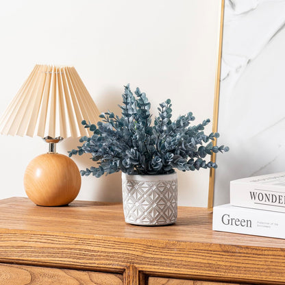 MyGift Artificial Eucalyptus Plant in Modern Gray Concrete Pots