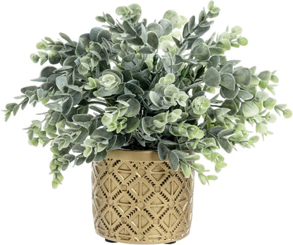 MyGift Artificial Eucalyptus Plant in Modern Gray Concrete Pots