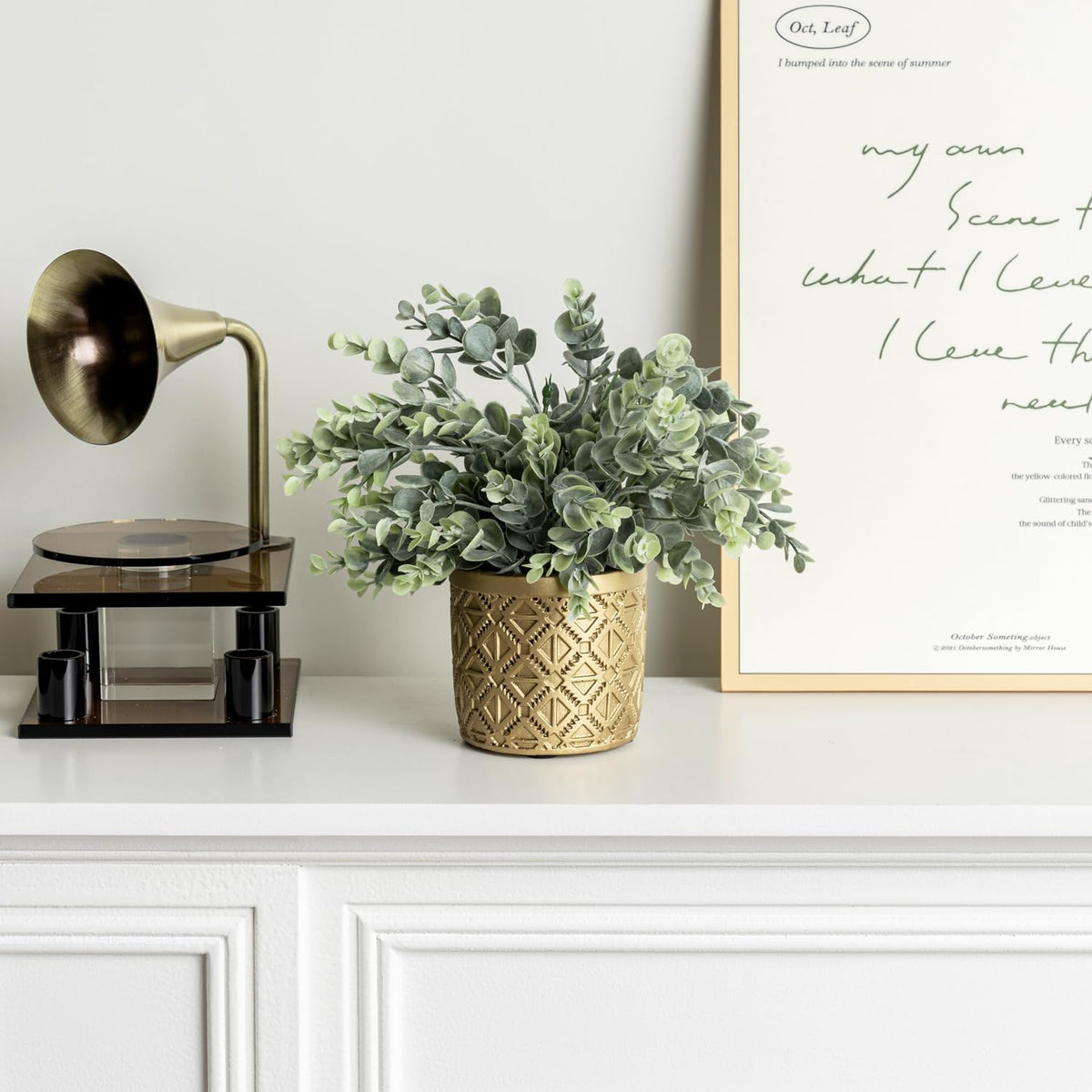 MyGift Artificial Eucalyptus Plant in Modern Gray Concrete Pots