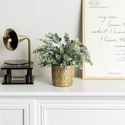 MyGift Artificial Eucalyptus Plant in Modern Gray Concrete Pots