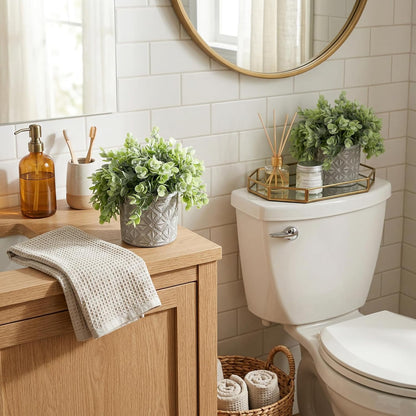 MyGift Artificial Eucalyptus Plant in Modern Gray Concrete Pots
