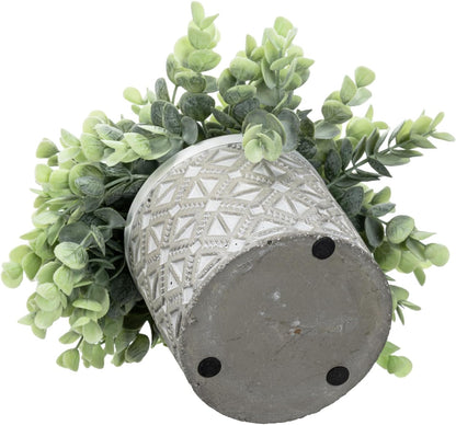 MyGift Artificial Eucalyptus Plant in Modern Gray Concrete Pots