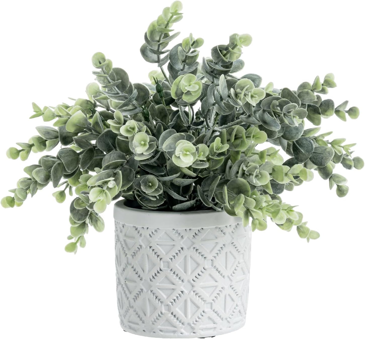MyGift Artificial Eucalyptus Plant in Modern Gray Concrete Pots