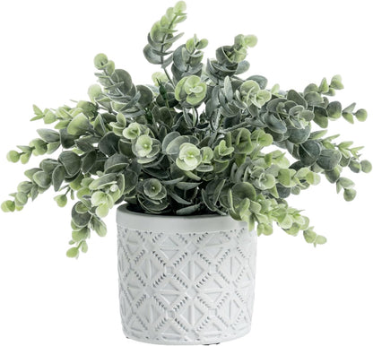 MyGift Artificial Eucalyptus Plant in Modern Gray Concrete Pots
