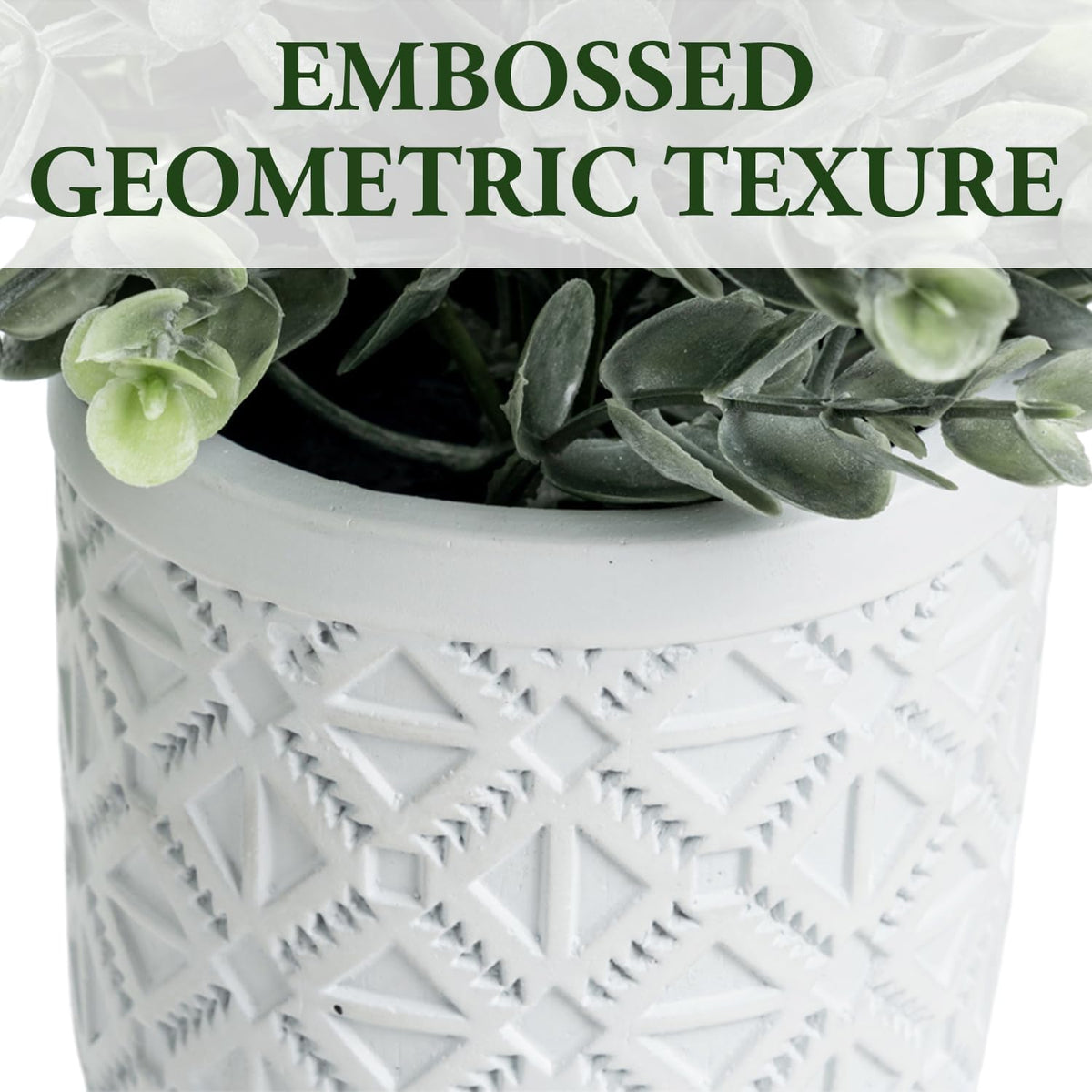 MyGift Artificial Eucalyptus Plant in Modern Gray Concrete Pots
