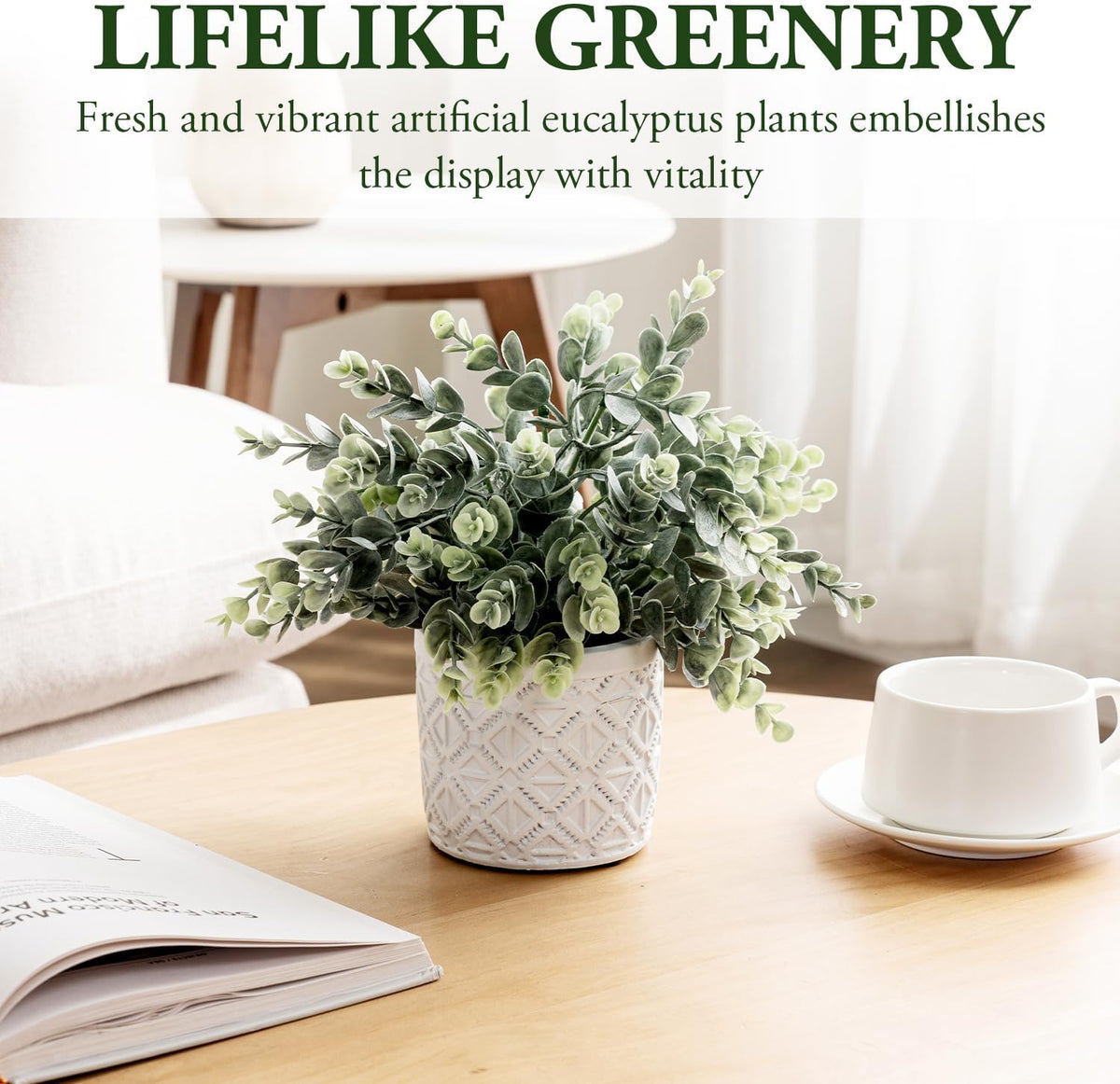 MyGift Artificial Eucalyptus Plant in Modern Gray Concrete Pots