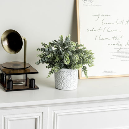 MyGift Artificial Eucalyptus Plant in Modern Gray Concrete Pots
