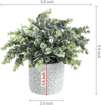 MyGift Artificial Eucalyptus Plant in Modern Gray Concrete Pots