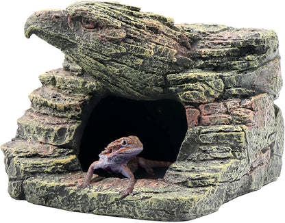 Gecko Hide Shale Scape Step Ledge, Reptile Rock Basking Platform Cave Hideout Tank Accessories Decorations, Great for Reptiles, Amphibians, Leopard Gecko, Snake, Lizard, Frogs, Turtle