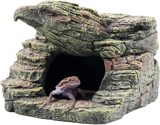 Gecko Hide Shale Scape Step Ledge, Reptile Rock Basking Platform Cave Hideout Tank Accessories Decorations, Great for Reptiles, Amphibians, Leopard Gecko, Snake, Lizard, Frogs, Turtle