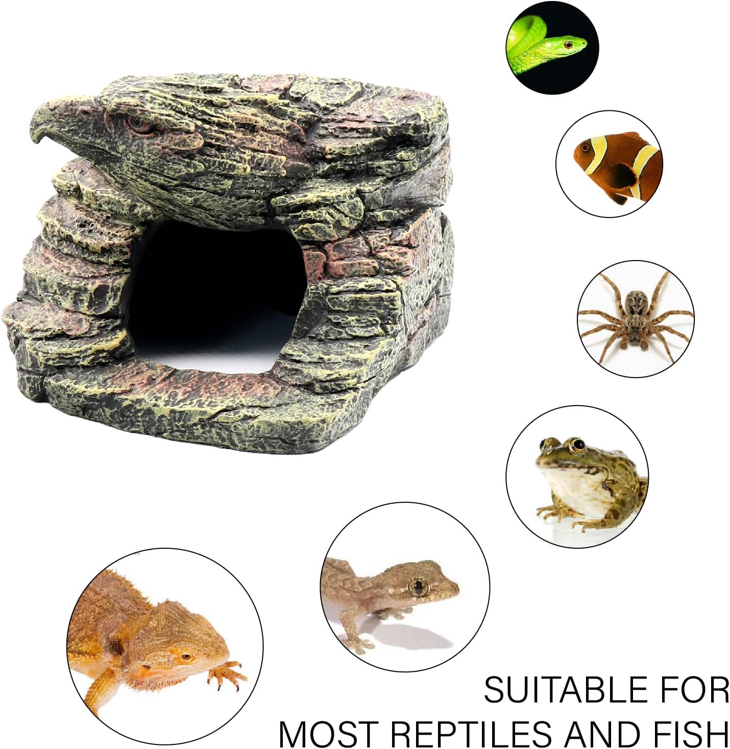 Gecko Hide Shale Scape Step Ledge, Reptile Rock Basking Platform Cave Hideout Tank Accessories Decorations, Great for Reptiles, Amphibians, Leopard Gecko, Snake, Lizard, Frogs, Turtle