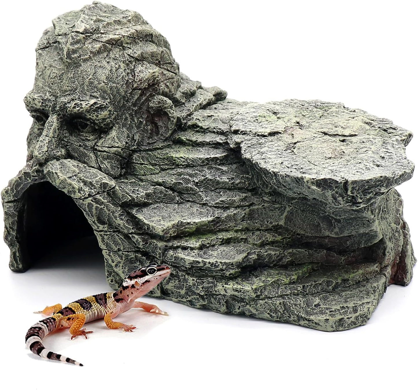 Gecko Hide Shale Scape Step Ledge, Reptile Rock Basking Platform Cave Hideout Tank Accessories Decorations, Great for Reptiles, Amphibians, Leopard Gecko, Snake, Lizard, Frogs, Turtle
