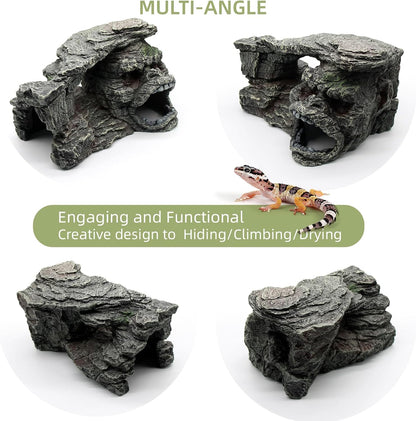Gecko Hide Shale Scape Step Ledge, Reptile Rock Basking Platform Cave Hideout Tank Accessories Decorations, Great for Reptiles, Amphibians, Leopard Gecko, Snake, Lizard, Frogs, Turtle