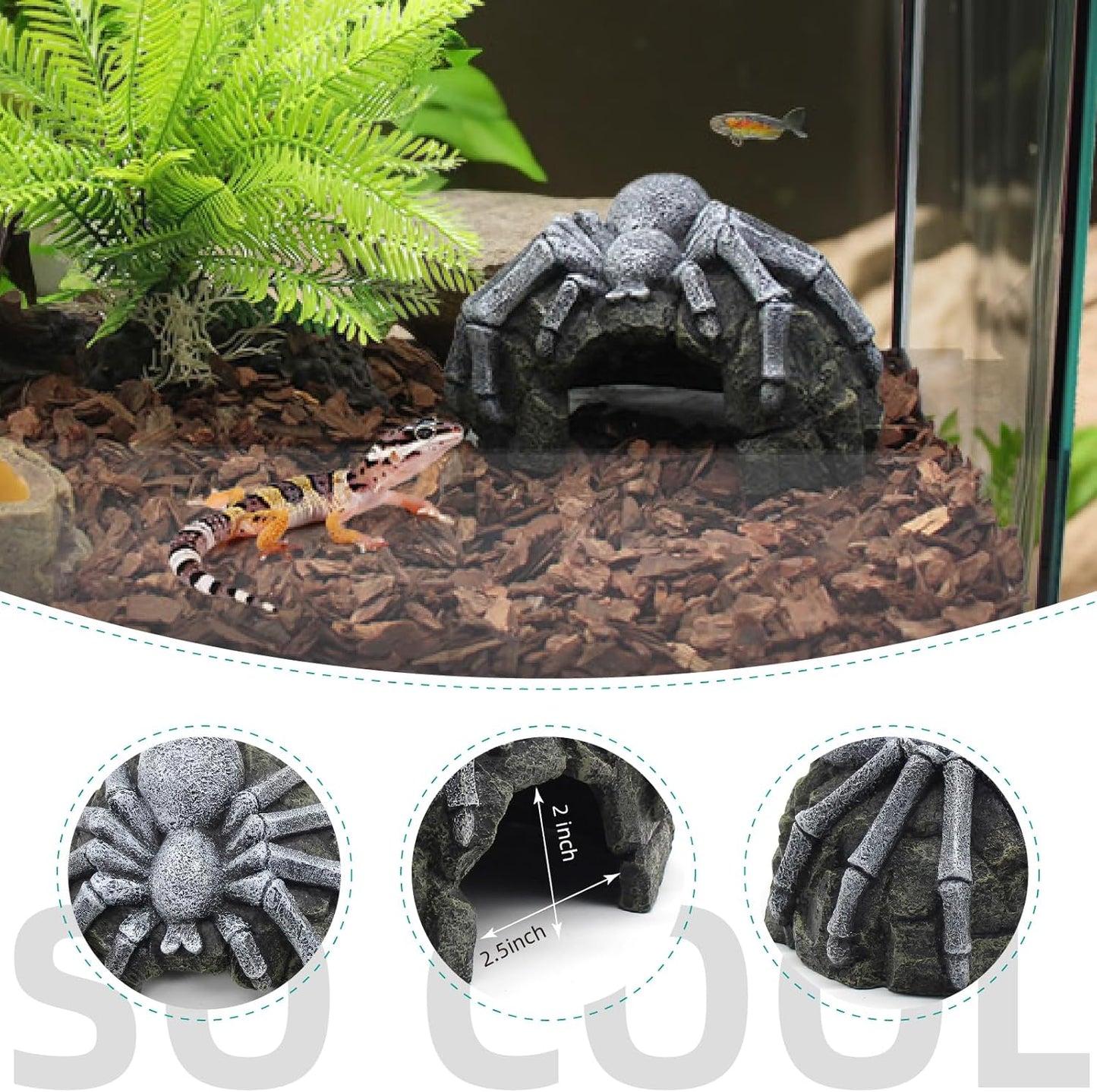 Gecko Hide Shale Scape Step Ledge, Reptile Rock Basking Platform Cave Hideout Tank Accessories Decorations, Great for Reptiles, Amphibians, Leopard Gecko, Snake, Lizard, Frogs, Turtle
