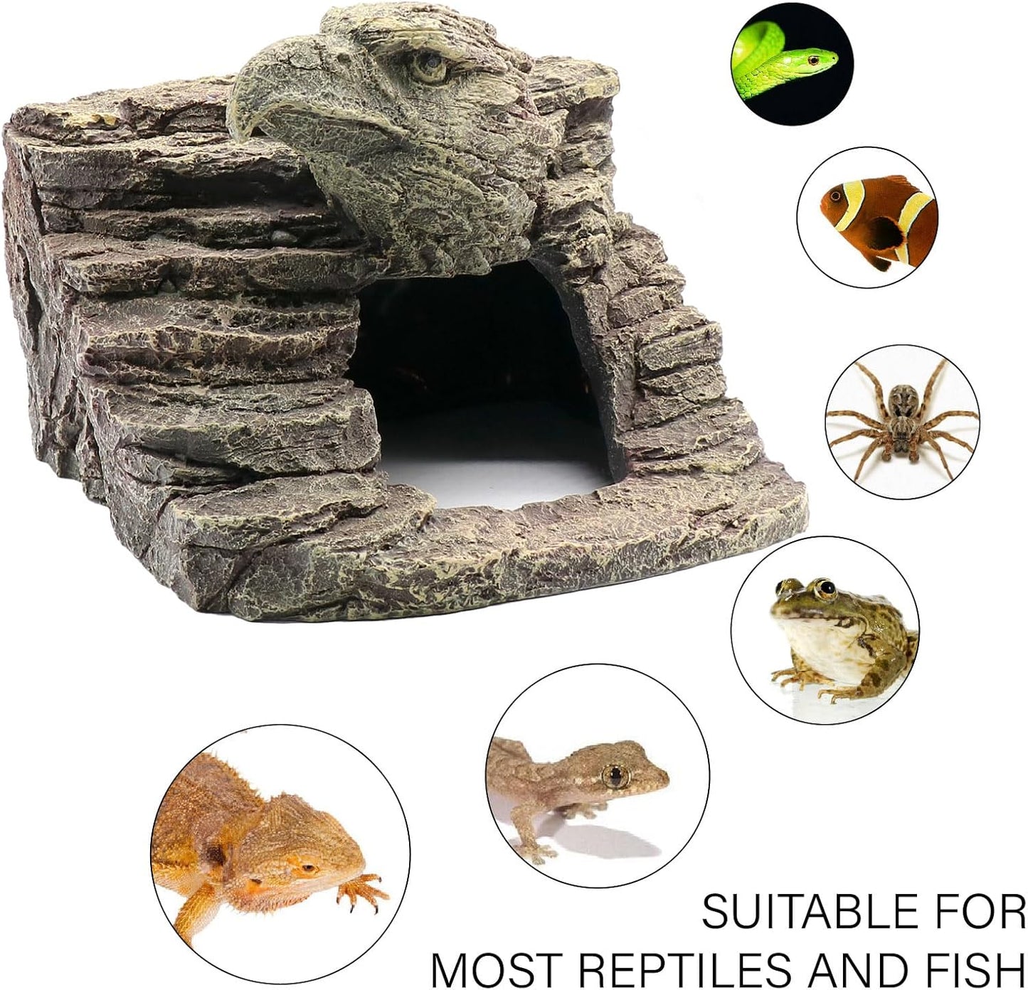 Gecko Hide Shale Scape Step Ledge, Reptile Rock Basking Platform Cave Hideout Tank Accessories Decorations, Great for Reptiles, Amphibians, Leopard Gecko, Snake, Lizard, Frogs, Turtle