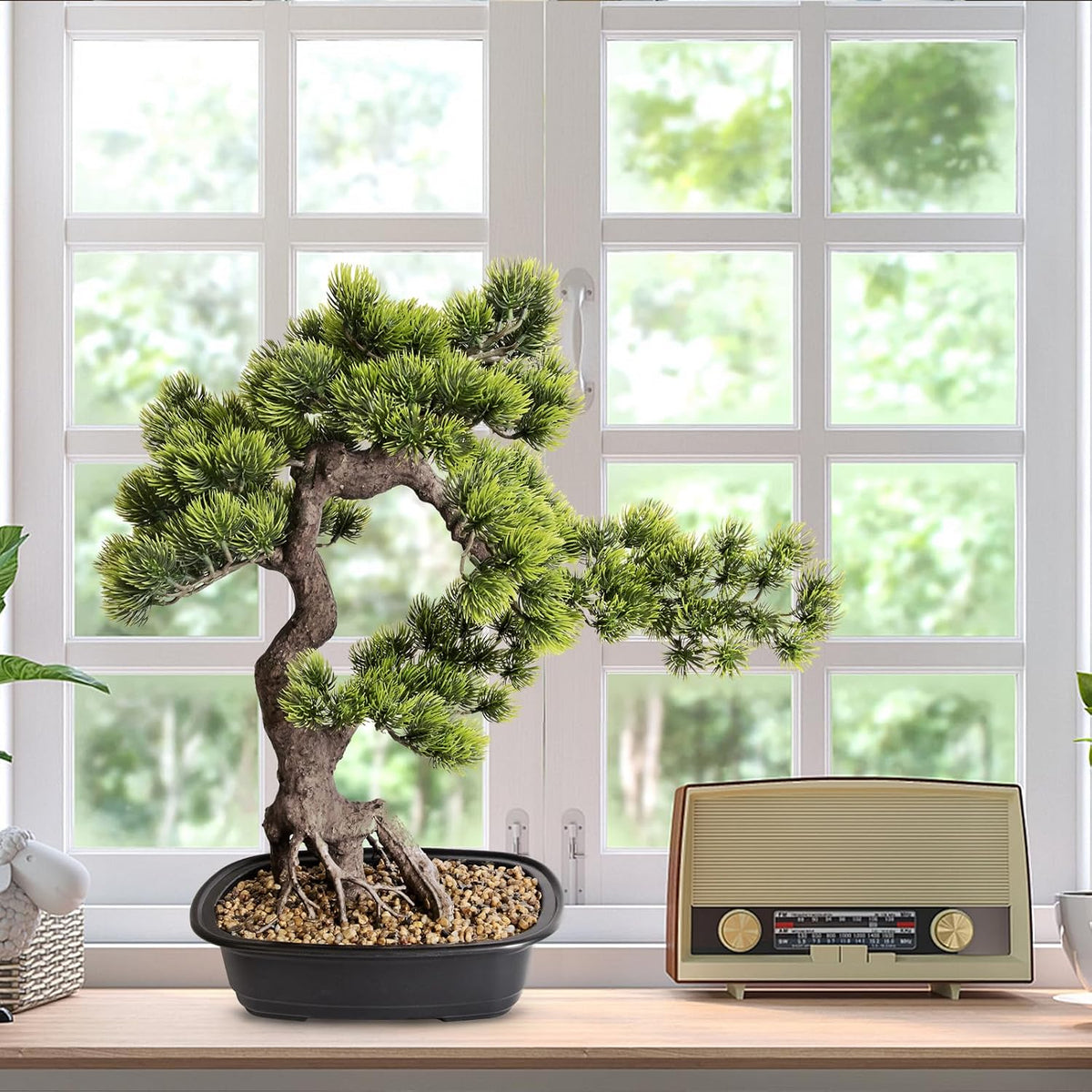 Artificial Bonsai Plant, Large Faux Juniper Plants 20 inch, Faux Potted Pine Plants Indoor Decor for Office Desk Home Table, Greenery Desktop Bonsai Tree for Room Decorations, Tall 20"