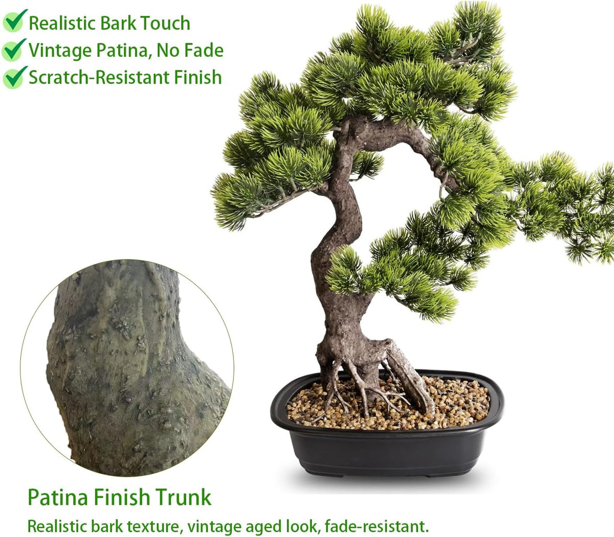 Artificial Bonsai Plant, Large Faux Juniper Plants 20 inch, Faux Potted Pine Plants Indoor Decor for Office Desk Home Table, Greenery Desktop Bonsai Tree for Room Decorations, Tall 20"