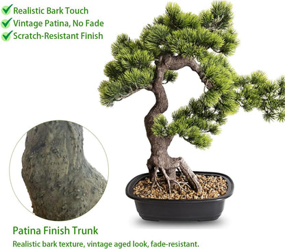 Artificial Bonsai Plant, Large Faux Juniper Plants 20 inch, Faux Potted Pine Plants Indoor Decor for Office Desk Home Table, Greenery Desktop Bonsai Tree for Room Decorations, Tall 20"