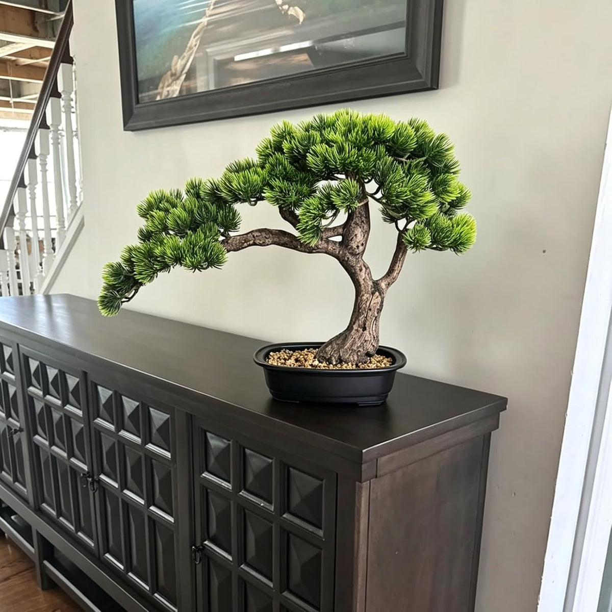 Artificial Bonsai Plant, Large Faux Juniper Plants 20 inch, Faux Potted Pine Plants Indoor Decor for Office Desk Home Table, Greenery Desktop Bonsai Tree for Room Decorations, Tall 20"
