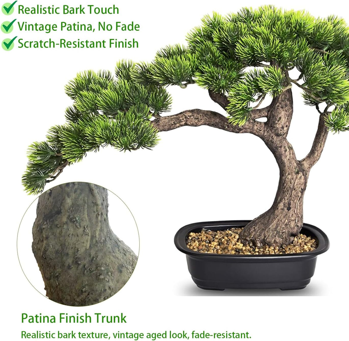 Artificial Bonsai Plant, Large Faux Juniper Plants 20 inch, Faux Potted Pine Plants Indoor Decor for Office Desk Home Table, Greenery Desktop Bonsai Tree for Room Decorations, Tall 20"