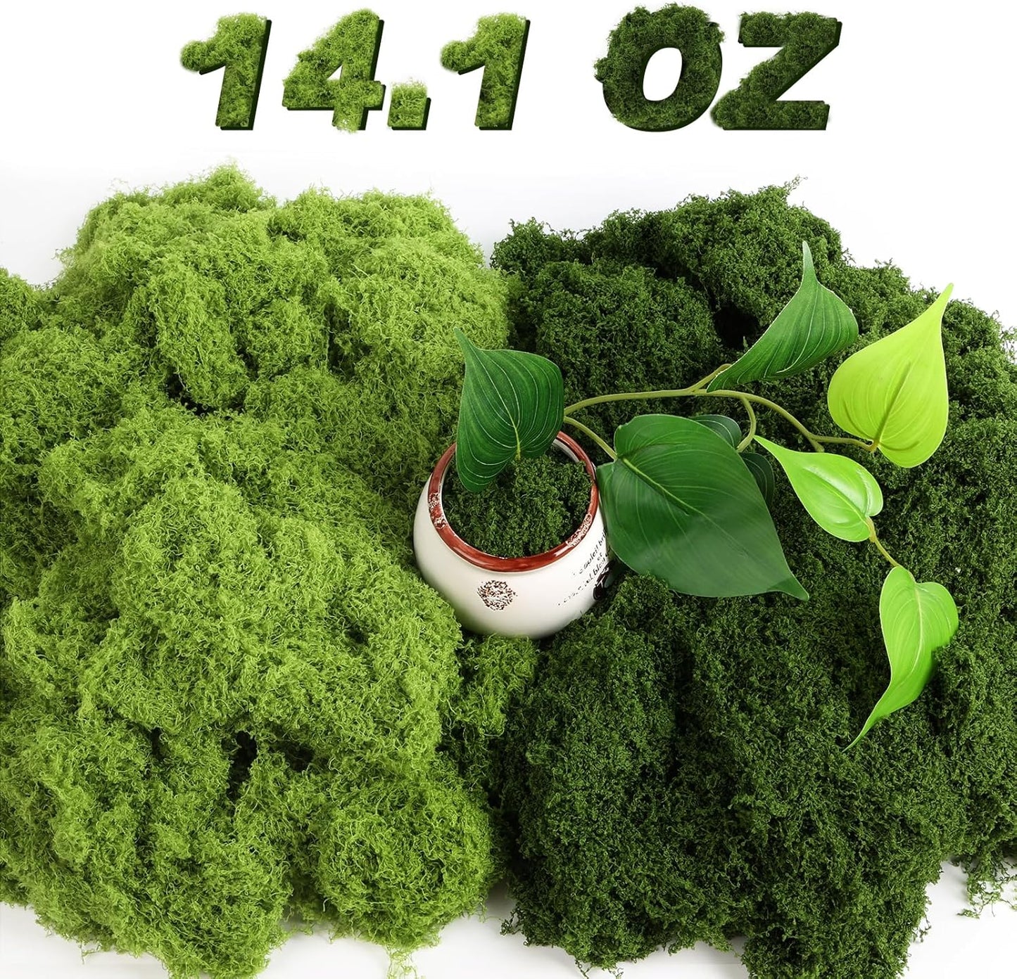 Fake Moss for Crafts, 14.1 OZ Artificial Moss for Plants Indoor Decorative Light Green and Dark Green Faux Moss DIY Fairy Garden Decor for Potted Plant