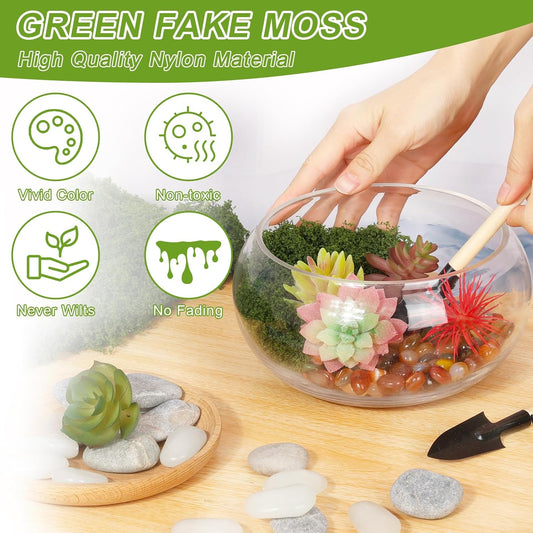 Fake Moss for Crafts, 14.1 OZ Artificial Moss for Plants Indoor Decorative Light Green and Dark Green Faux Moss DIY Fairy Garden Decor for Potted Plant