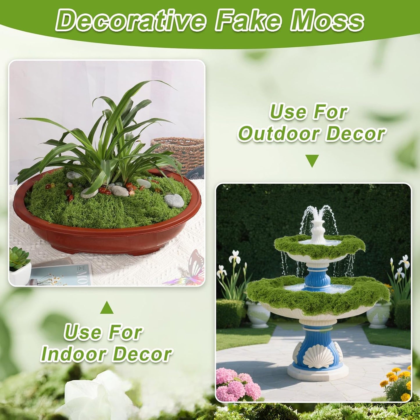 Fake Moss for Crafts, 14.1 OZ Artificial Moss for Plants Indoor Decorative Light Green and Dark Green Faux Moss DIY Fairy Garden Decor for Potted Plant