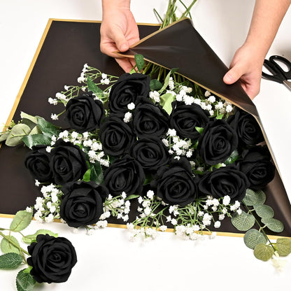 Red Roses Artificial Flowers Bulk, Real Touch Velvet Roses with Wrapping Paper, 50 Pcs Fake Flowers for Wedding Centerpieces Bridal Bouquet Valentines Mothers Day Graduation Decor