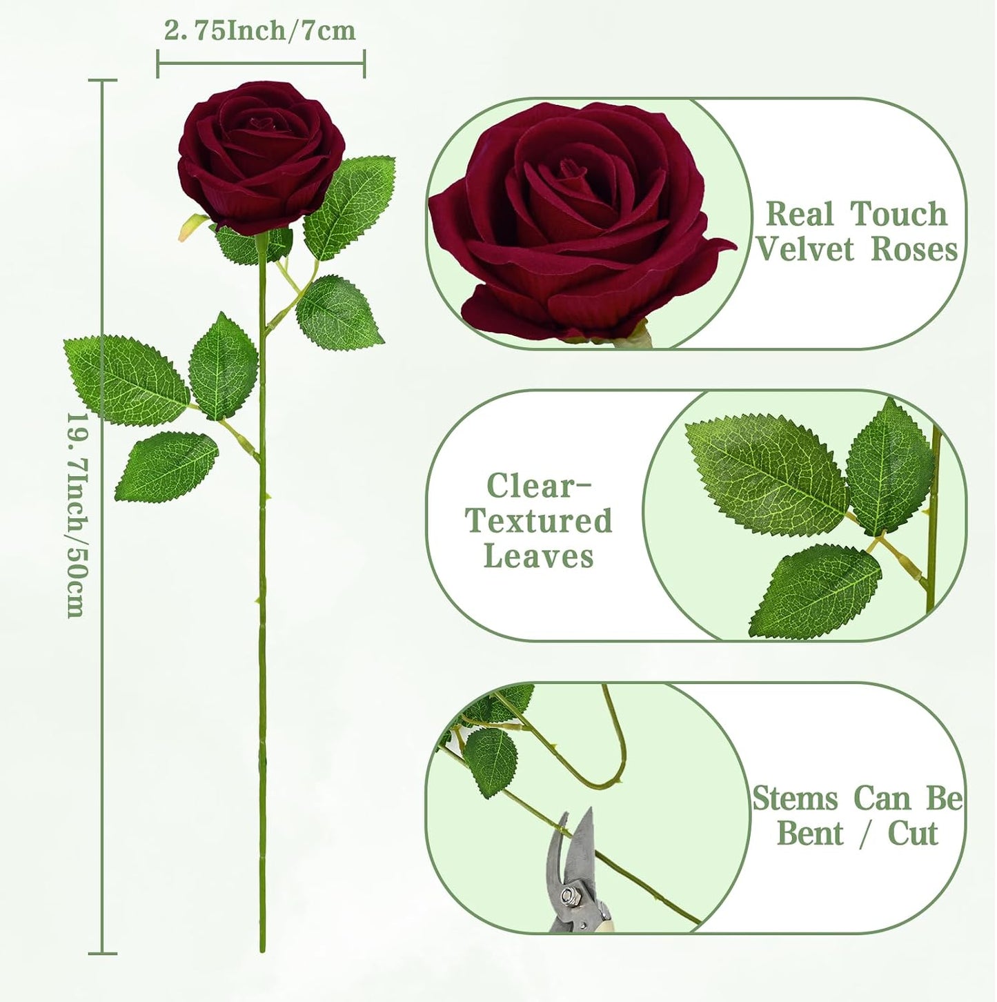Red Roses Artificial Flowers Bulk, Real Touch Velvet Roses with Wrapping Paper, 50 Pcs Fake Flowers for Wedding Centerpieces Bridal Bouquet Valentines Mothers Day Graduation Decor