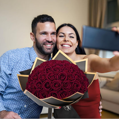 Red Roses Artificial Flowers Bulk, Real Touch Velvet Roses with Wrapping Paper, 50 Pcs Fake Flowers for Wedding Centerpieces Bridal Bouquet Valentines Mothers Day Graduation Decor