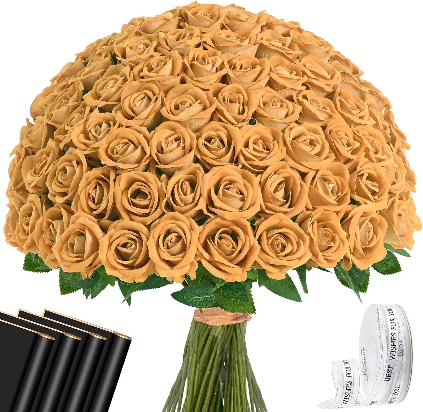 Red Roses Artificial Flowers Bulk, Real Touch Velvet Roses with Wrapping Paper, 50 Pcs Fake Flowers for Wedding Centerpieces Bridal Bouquet Valentines Mothers Day Graduation Decor