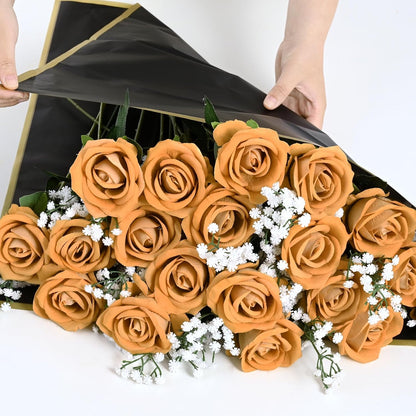 Red Roses Artificial Flowers Bulk, Real Touch Velvet Roses with Wrapping Paper, 50 Pcs Fake Flowers for Wedding Centerpieces Bridal Bouquet Valentines Mothers Day Graduation Decor