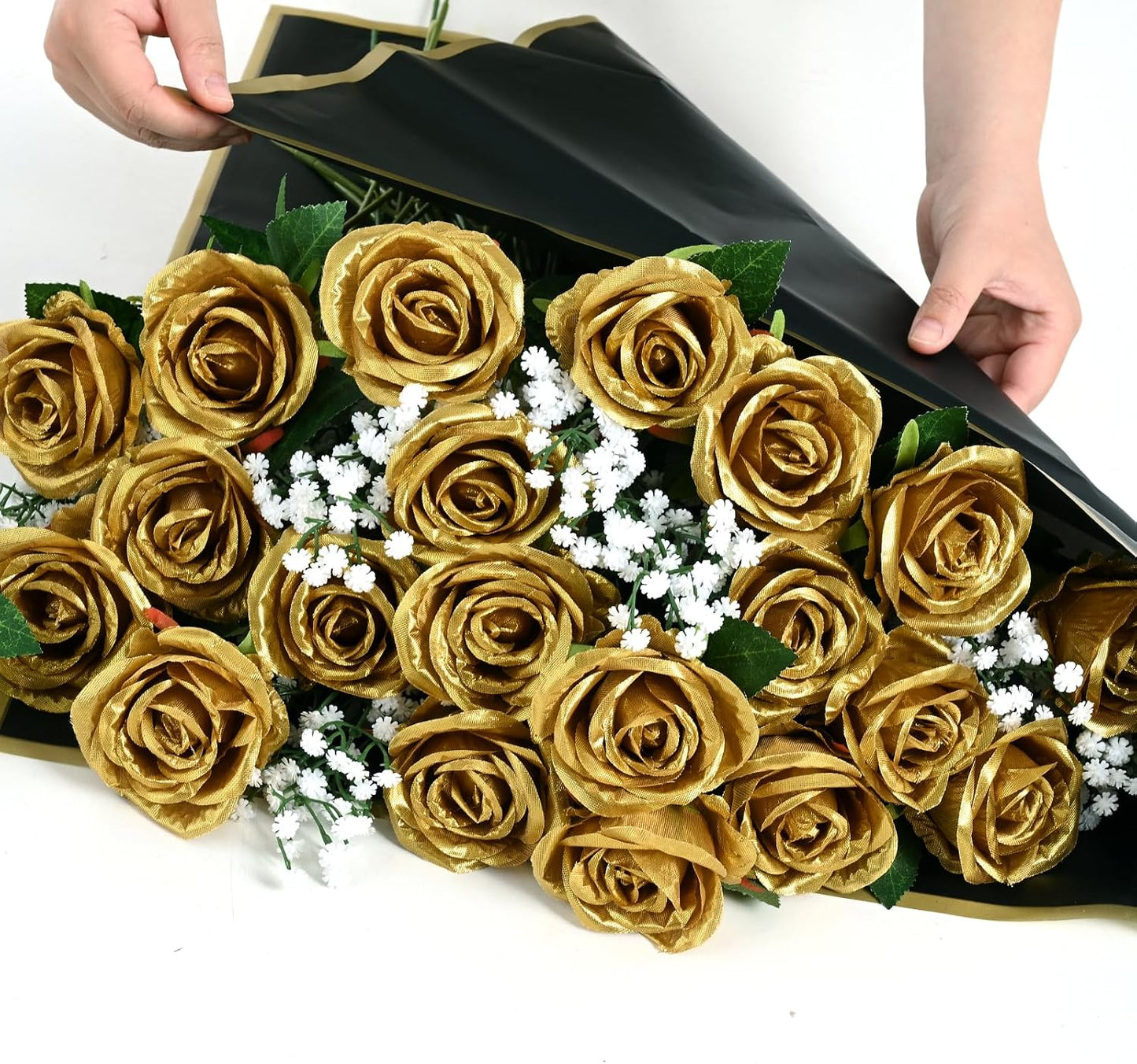 Red Roses Artificial Flowers Bulk, Real Touch Velvet Roses with Wrapping Paper, 50 Pcs Fake Flowers for Wedding Centerpieces Bridal Bouquet Valentines Mothers Day Graduation Decor