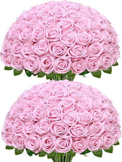 Red Roses Artificial Flowers Bulk, Real Touch Velvet Roses with Wrapping Paper, 50 Pcs Fake Flowers for Wedding Centerpieces Bridal Bouquet Valentines Mothers Day Graduation Decor
