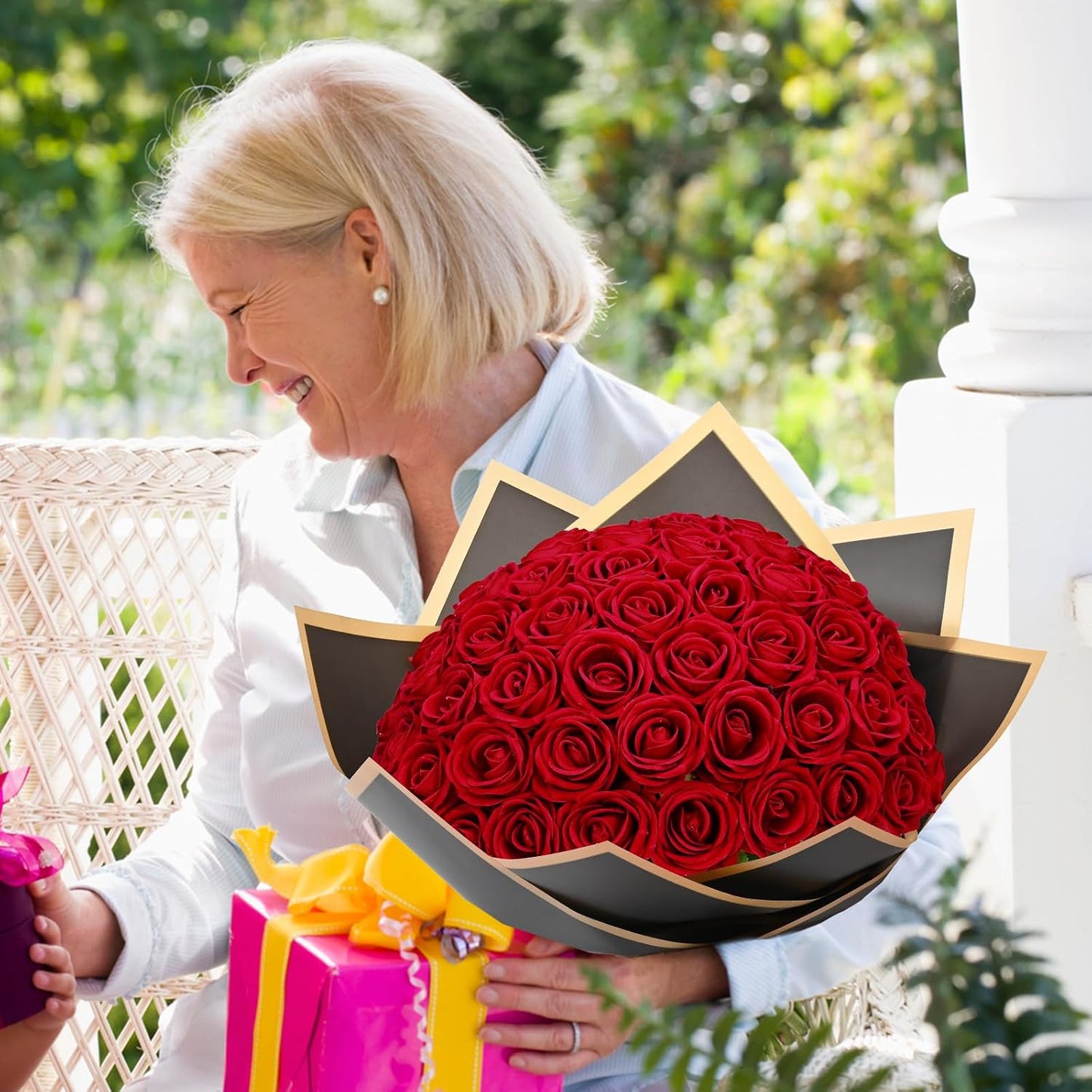 Red Roses Artificial Flowers Bulk, Real Touch Velvet Roses with Wrapping Paper, 50 Pcs Fake Flowers for Wedding Centerpieces Bridal Bouquet Valentines Mothers Day Graduation Decor