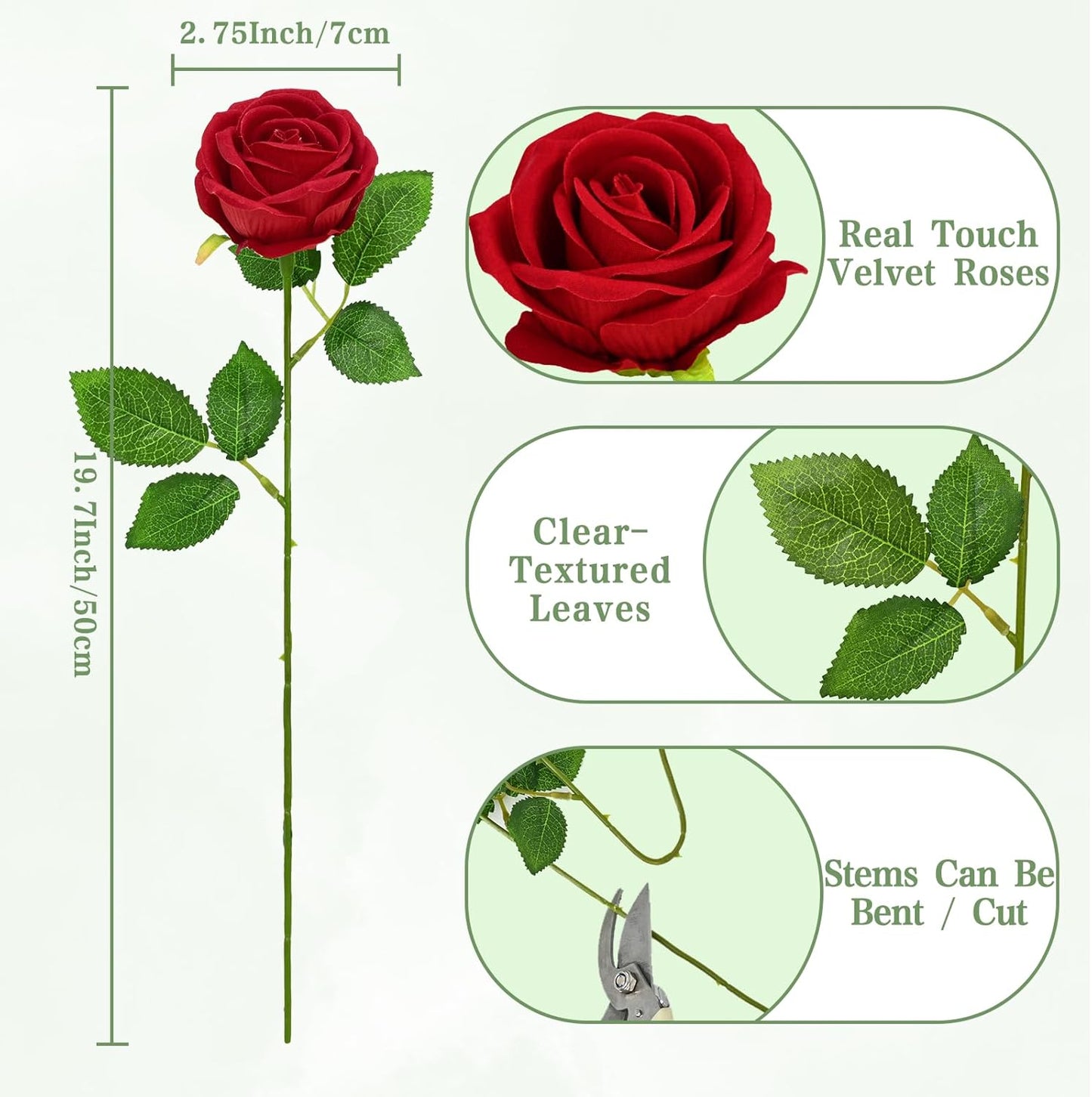 Red Roses Artificial Flowers Bulk, Real Touch Velvet Roses with Wrapping Paper, 50 Pcs Fake Flowers for Wedding Centerpieces Bridal Bouquet Valentines Mothers Day Graduation Decor
