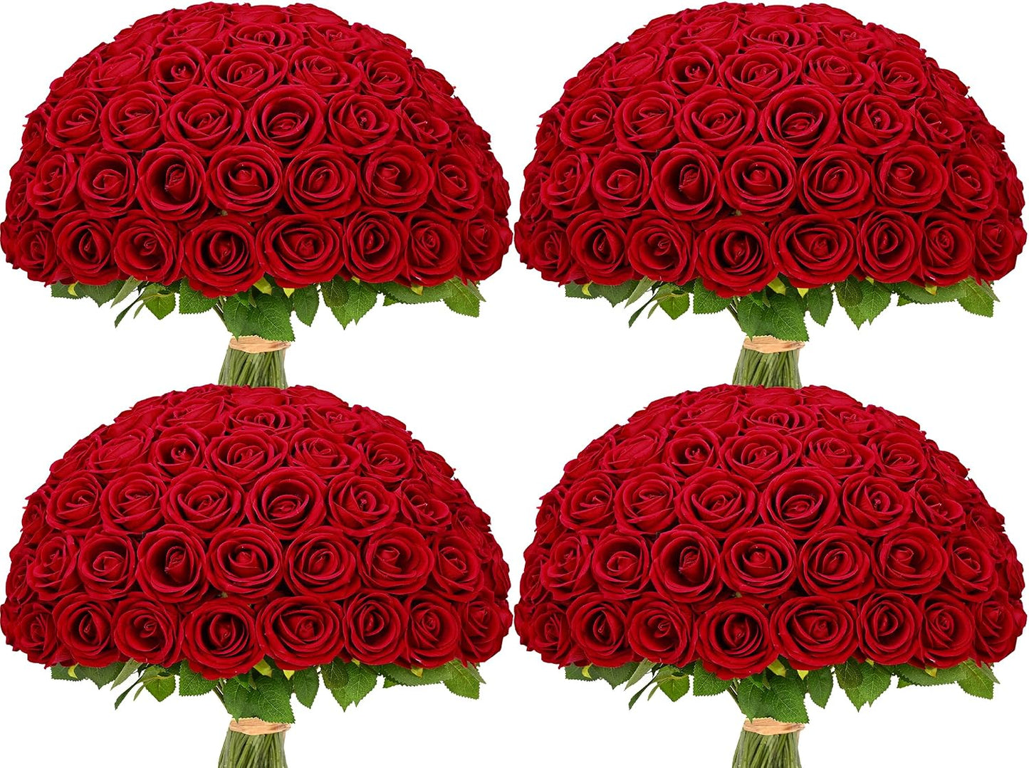 Red Roses Artificial Flowers Bulk, Real Touch Velvet Roses with Wrapping Paper, 50 Pcs Fake Flowers for Wedding Centerpieces Bridal Bouquet Valentines Mothers Day Graduation Decor