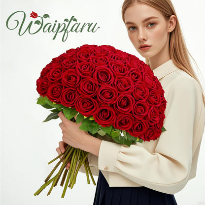 Red Roses Artificial Flowers Bulk, Real Touch Velvet Roses with Wrapping Paper, 50 Pcs Fake Flowers for Wedding Centerpieces Bridal Bouquet Valentines Mothers Day Graduation Decor