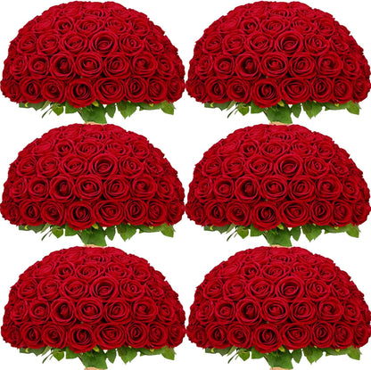 Red Roses Artificial Flowers Bulk, Real Touch Velvet Roses with Wrapping Paper, 50 Pcs Fake Flowers for Wedding Centerpieces Bridal Bouquet Valentines Mothers Day Graduation Decor